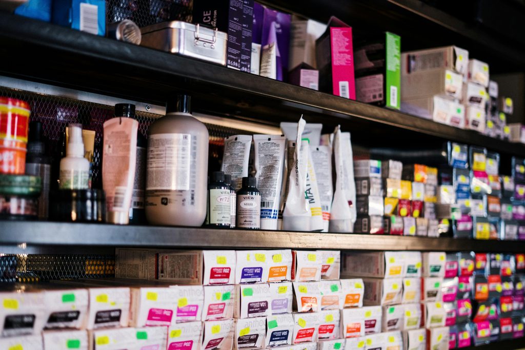 Hair Products selection on a shelf at a store